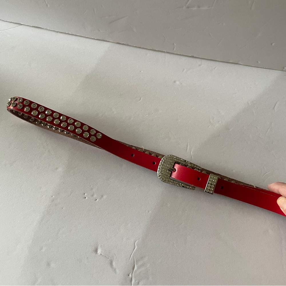 Red Studded Embellished Sparkled Women's Belt